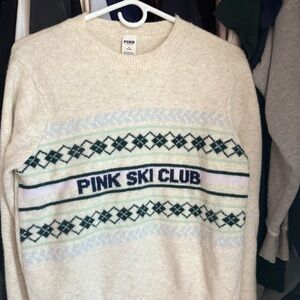 PINK Victoria's Secret Cream and Blue Crewneck Sweater